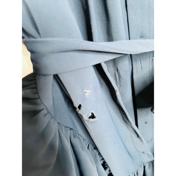 OSMAN YOUSEFZADA Blue Twill Ruffle Button Front Parachute Sleeve Shirt Dress 8 - Picture 6 of 15